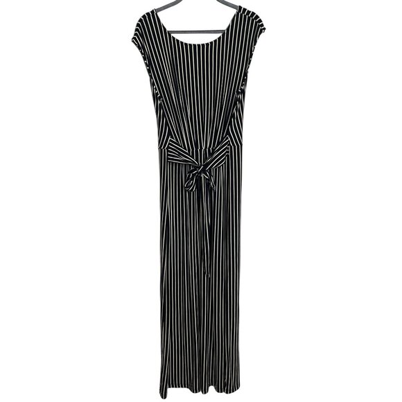 Isaac Mizrahi Striped Maxi Dress Black White Sleeveless Size Medium - Picture 2 of 11